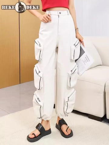 Womens cargo pocket sided leather trousers pants