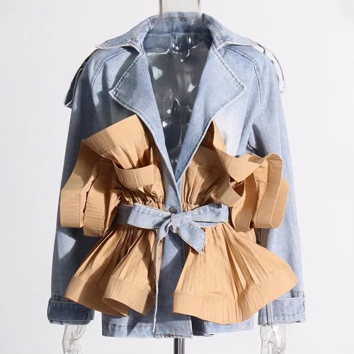 Womens classy ruffles jeans mixed top