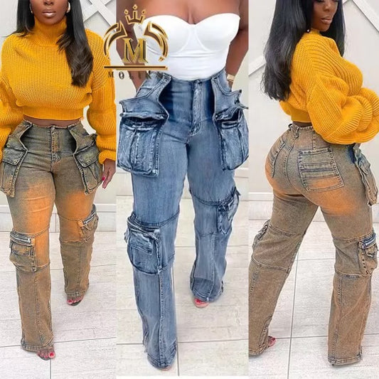 Women chefchi jeans cargo jeans denim pants jeans trousers