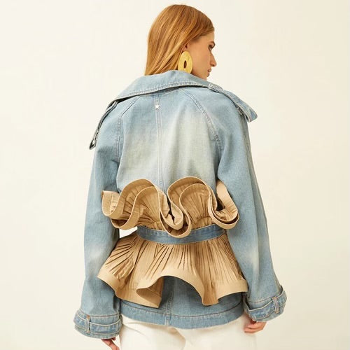 Womens classy ruffles jeans mixed top