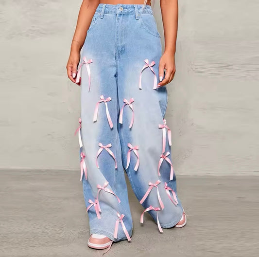 Womens ribbons jeans pants
