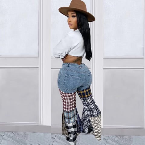 Womens cow boy lagadis flared jeans denim pants trousers