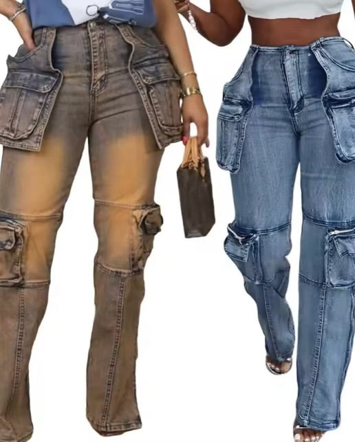 Women chefchi jeans cargo jeans denim pants jeans trousers