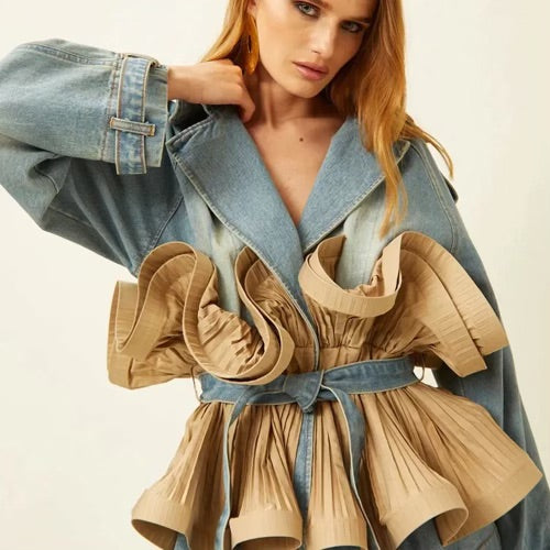 Womens classy ruffles jeans mixed top