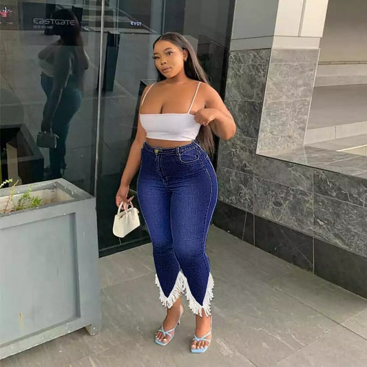 Womens ankle ruffles jeans