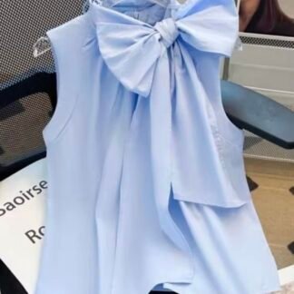 Womens bow tie blue top