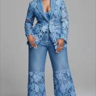Womens lace mixed Jeans denim
